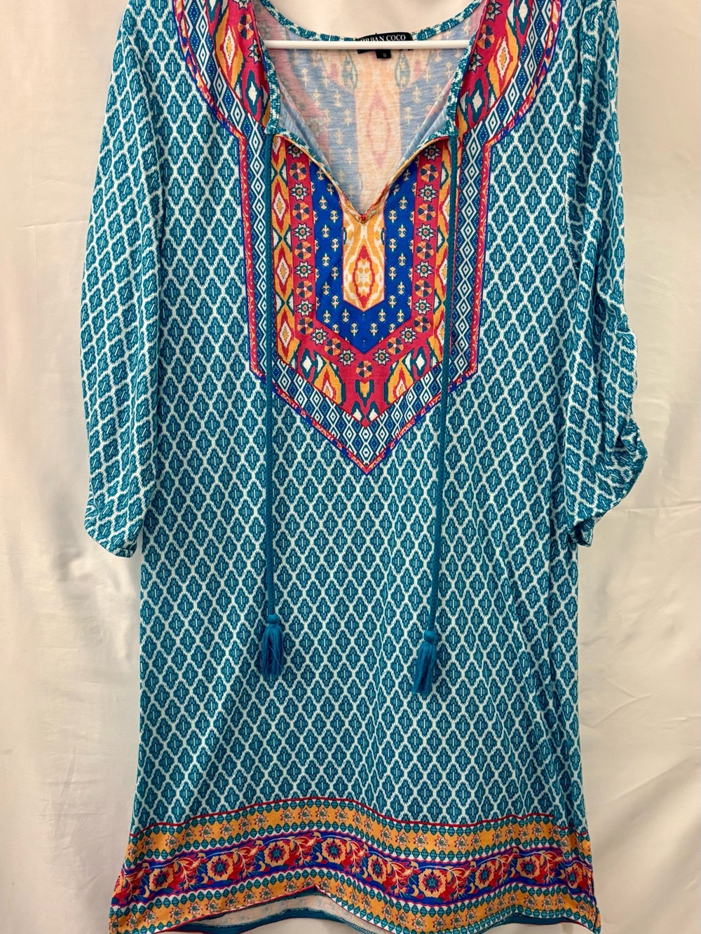 Urban Coco Teal Midi Dress with Embroidered V-Neck